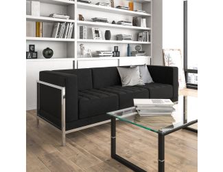 Black LeatherSoft Modular Sofa with Quilted Tufted Seat and Encasing Frame