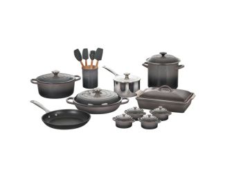 20pc Mixed Material Cookware & Kitchen Set Oyster