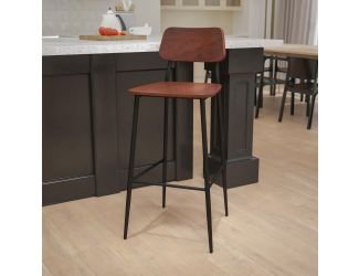 Industrial Barstool with Gunmetal Steel Frame and Rustic Wood Seat