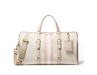 Bedford Travel Extra-Large Signature Logo Stripe Weekender Bag-  Vanilla/Soft Pink
