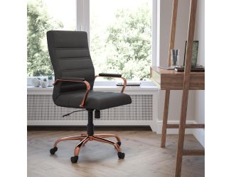 High Back Black LeatherSoft Executive Swivel Office Chair - Rose Gold Frame/Arms