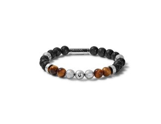 Bead Bracelet: Black Lava and Tiger Eye Beads - Medium
