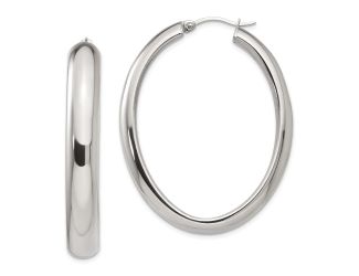 Stainless Steel Polished Hollow Oval Hoop Earrings