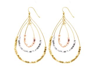 Tri-Color Beaded Oval Teardrop Earrings