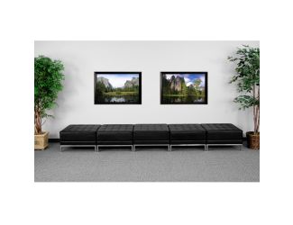 Black LeatherSoft Backless Five Seat Bench w/Integrated Stainless Steel Legs