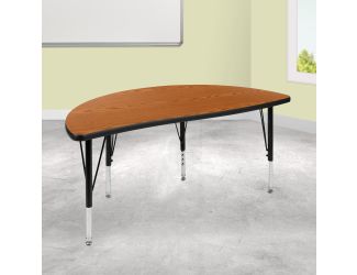 47.5" Half Circle Wave Collaborative Oak Kids Adjustable Height Activity Table