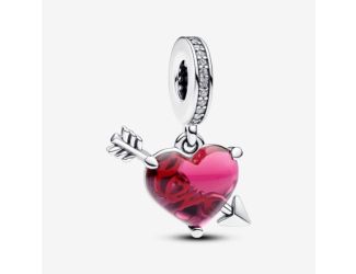 Red Heart & Arrow Murano Glass Charm