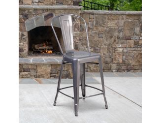 24" High Clear Coated Indoor Counter Height Stool with Back