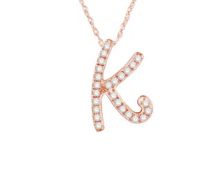 PARIKHS Initial Pendant Alphabet 'K' in CZ with chain in 925 Sterling Silver with Rose Plating