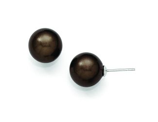 Sterling Silver Majestik 12-13mm Round Brown Shell Bead Stud Earrings