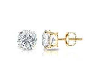Bright White Round Lab Grown Diamond Screwback Stud in 14K Yellow Gold 1.20ct, Color-FG, Clarity-VVS