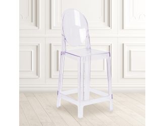 Ghost Counter Stool with Oval Back in Transparent Crystal - Wedding Chairs