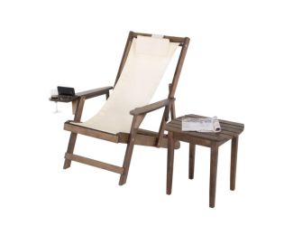 Romantic Collection - Canvas Sling Chair w/Beverage Holder & End Table - Dark Brown, Beige