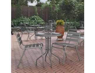 23.75" Round Tempered Glass Metal Table with Smooth Ripple Design Top - Silver