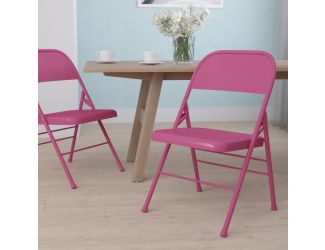Shockingly Fuchsia Triple Braced & Double Hinged Metal Folding Chair-Event Chair