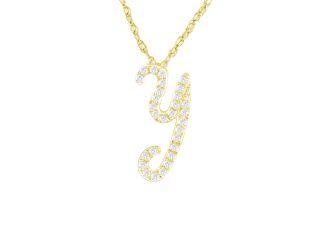 PARIKHS Diamond Initial Pendant Alphabet 'Y' in 14K Yellow Gold over Sterling Silver 0.15ct , IJK-I3