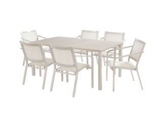 Morrison 7-Piece Dining Set with 6 Stackable Aluminum Sling Chairs and 66-in. x 38-in. Dining Table