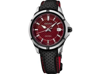 Seiko Coutura SS Quartz Red Textured Dial Racing Inspired Black leather textured strap Red inside