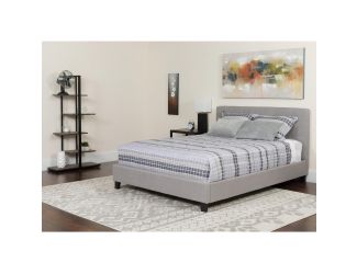Queen Three Button Tufted Platform Bed/Memory Foam Mattress-Light Gray Fabric