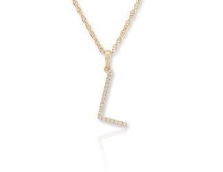 PARIKHS Diamond Initial 'L' Pendant Necklace in 18k Yellow Gold over Sterling Silver 0.10ct IJK-I2