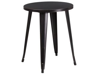 24" Round Black-Antique Gold Metal Indoor-Outdoor Table - Restaurant Furniture