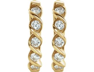 14K Yellow Diamond Hoop Earrings