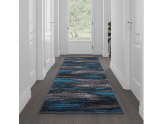 Abstract Style Accent Area Rug - Blue & Gray Scraped Pattern - 2' x 10'