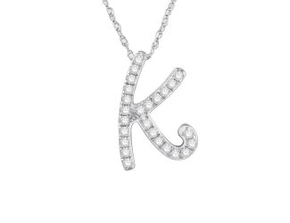 PARIKHS Diamond Initial Pendant Alphabet 'K' in 14K White Gold over Sterling Silver 0.12ct, IJK - I3