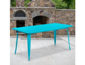 31.5" x 63" Rectangular Teal-Blue Metal Indoor-Outdoor Table - Industrial Table