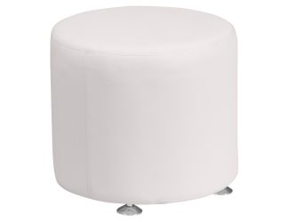 White LeatherSoft 18" Round Ottoman - Reception and Home Office Furniture