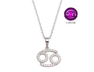 PARIKHS Rhodium Plated Cancer CZ Zodiac Sign Necklace in 925 Sterling Silver