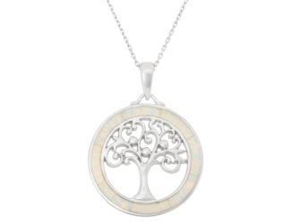 Sterling silver and white opal tree of life necklace