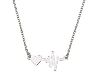 PARIKHS Rhodium Plated Heart and Heartbeat Pendant Necklace in 925 Sterling Silver