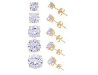 Gold Plated CZ Stud Earrings Set Size 5 Pairs