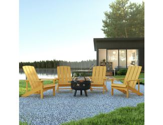 Star and Moon Fire Pit with Mesh Cover & 4 Yellow Poly Resin Adirondack Chairs