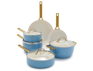 Reserve Ceramic Nonstick 10pc Cookware Set Sky Blue