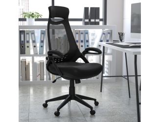 High Back Black Mesh Executive Swivel Office Chair with Flip-Up Arms