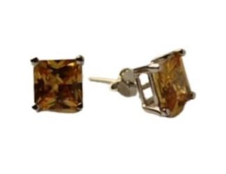 7mm Princess Cut Champagne CZ Earrings
