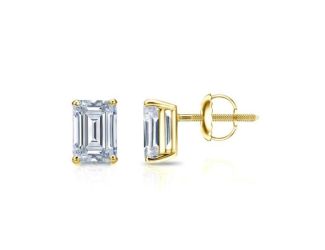 Bright White Pristine Emerald Lab Grown Diamond Screwback Stud in 14K Yellow Gold 1.20ct, GH, VS