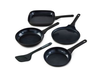 DiNA Helix 4Pc Non-Stick Recylcled Aluminum Fry Pan Cookware Set and Non-Stick Turner