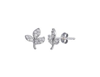 PARIKHS Rhodium Plated CZ Leaves Stud Earring in 925 Sterling Silver