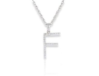 PARIKHS Initial Pendant Alphabet 'F' in CZ with chain in 925 Sterling Silver