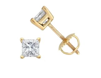 PARIKHS Princess Cut  Diamond Screw Back Stud 10K Yellow Gold 0.25ct IJK Color,I3 Clarity