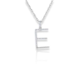 PARIKHS Diamond Initial 'E' Pendant Necklace in 18k White Gold over Sterling Silver 0.10ct IJK-I2