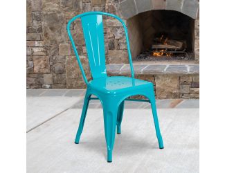 Crystal Teal-Blue Metal Indoor-Outdoor Stackable Chair - Kitchen Furniture