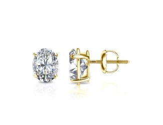 Bright White Pristine Oval Lab Grown Diamond Screwback Stud in 14K Yellow Gold 1.20ct, GH, VS