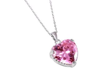 PARIKHS Rhodium Plated Pink Heart CZ Rope Necklace in 925 Sterling Silver
