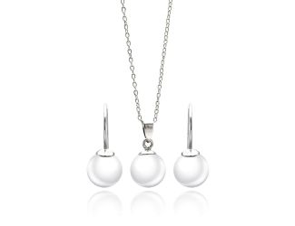 PARIKHS Rhodium Plated White Enamel Necklace-Lever Back Earring Set in 925 Sterling Silver