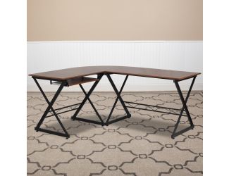 Teakwood Laminate L-Shape Computer Desk with Pull-Out Keyboard Tray