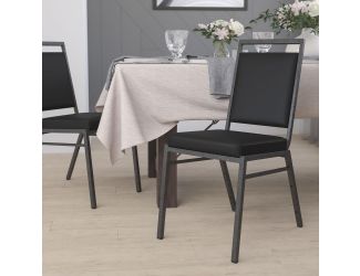 Square Back Banquet Stack Chair in Black Vinyl - Wedding Party Event Chair